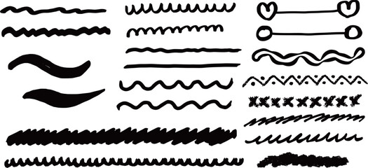 Set of fun underlining in manga style, vector illustration isolated on a transparent background