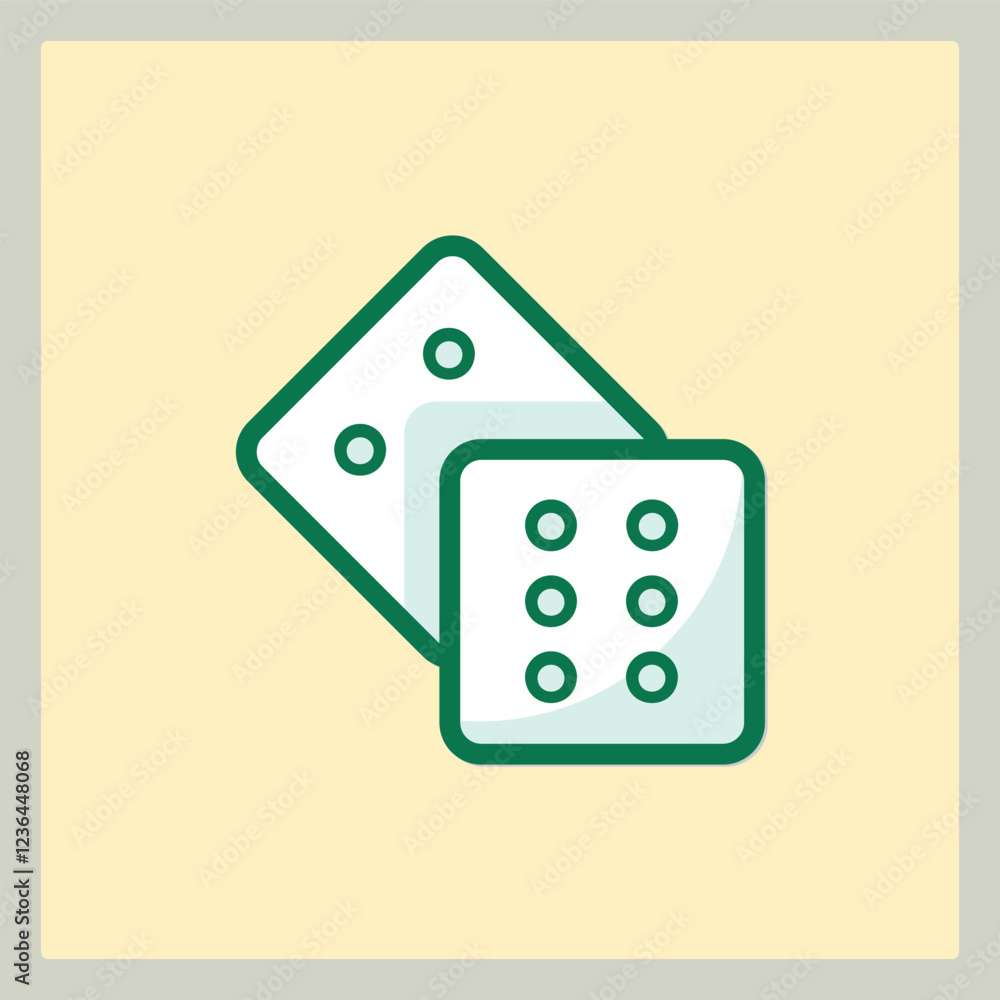 Aufkleber green outlined dice icon with rounded corners and different dot patterns for gaming