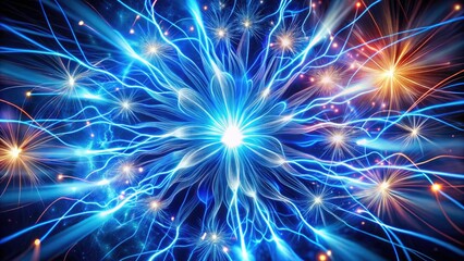 Fototapeta premium Abstract glowing lines, electric blue fireworks paint a surreal, vibrant night sky.