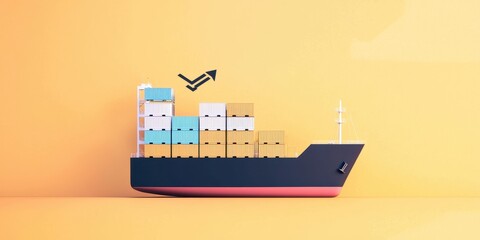 Obraz premium Container Ship with Cargo and Growth Graph Illustration