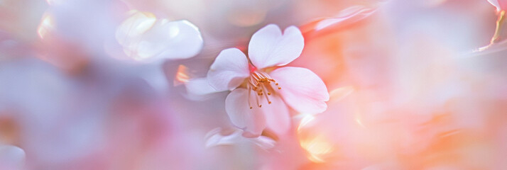 Fototapeta premium Blooming flowers in spring. Defocused image on aquarelle paper. Bokeh background. Motion blur. Spring banner.