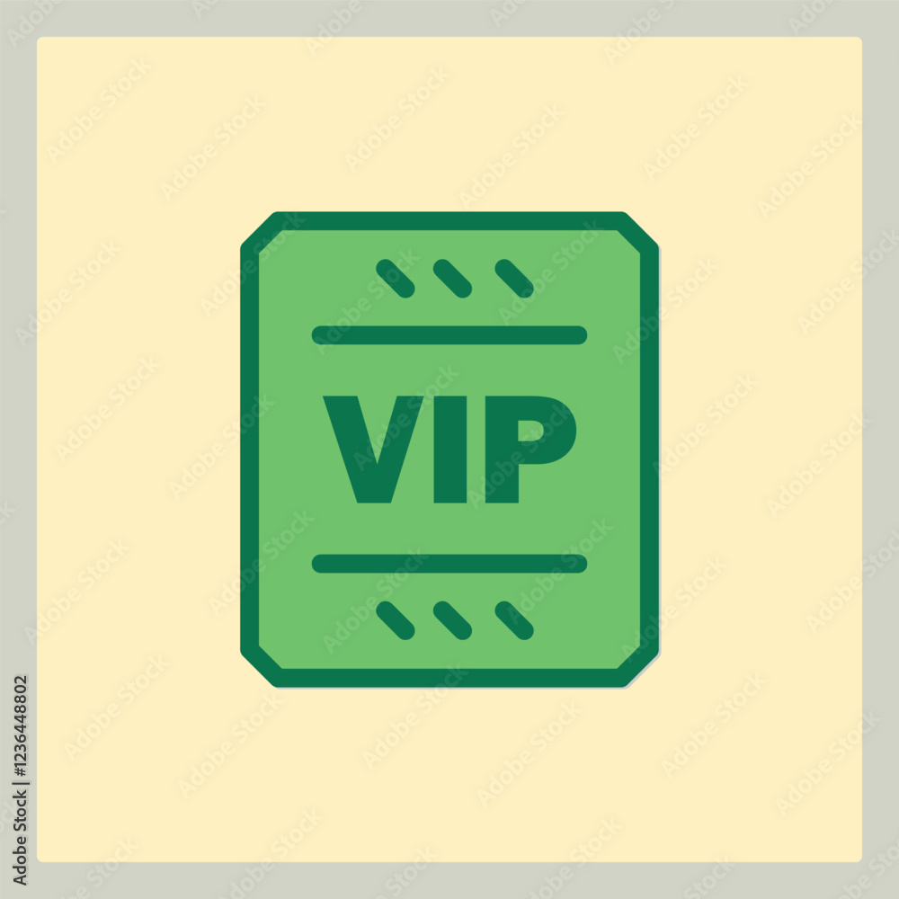Poster green rectangular vip pass with rounded edges featuring dots and text in the center