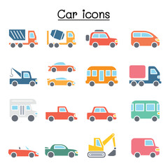 Car icon set in thin line style