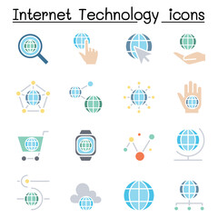 Internet technology & Data communication icon set in thin line style
