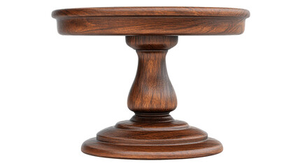 Empty round wooden pedestal showing wood grain on transparent background