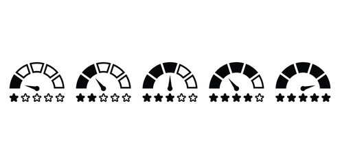 speedometer gauge meter and star icon symbol vector design black white color simple flat illustration sets