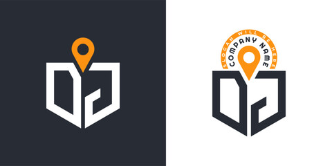 DJ Location Logo Bundle. Letter DJ Logo Dual Vector Icons for Recruitment and Navigation
