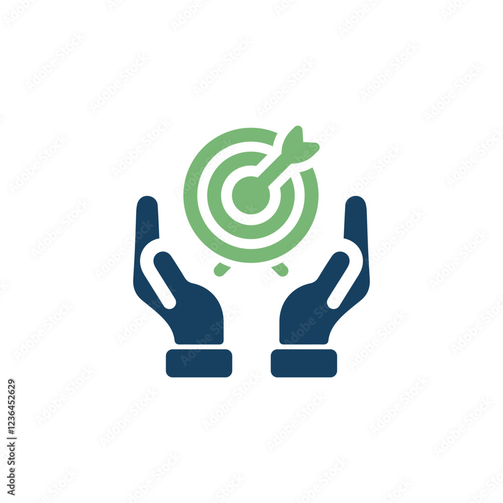 Poster a creatively designed vector icon that illustrates a target symbol being held by hands, effectively 