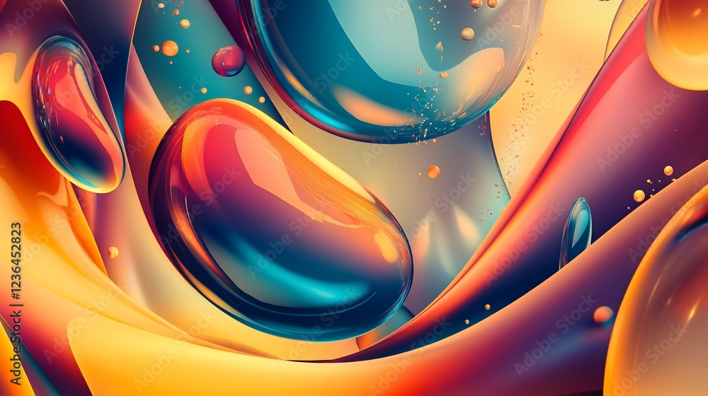 Aufkleber abstract fluid shapes with a vibrant mix of colors and glossy textures creating a dynamic and modern