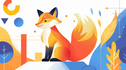 Cute cartoon illustration of a red fox with a letter, swinging playfully in nature