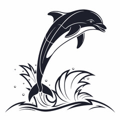 Obraz premium Dolphin vector silhouette black design white background