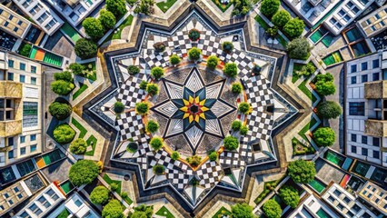 Obraz premium Abstract monochrome cityscapes: a kaleidoscopic exploration of geometric urban forms in black and white.