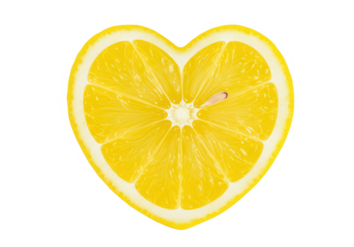 Slice of fresh Lemon heart shaped isolated on White background