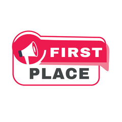 First place banner element or badge icon template red. Vector sign design modern.