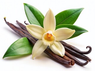 Vanilla Flower Pods and Leaves Isolated Background