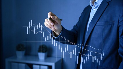 Businessman analyzing trends with focus and precision, driving forward business innovation through insights gleaned from data visualization.