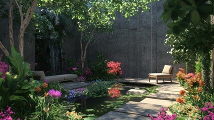 Serene Modern Oasis: Tranquil Courtyard Garden Design
