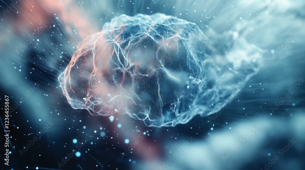 Poster abstract digital network particle cloud with flowing energetic glowing light