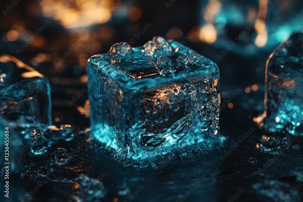 Aufkleber a close-up of ice cubes on a dark background, with the focus sharp and the ice cubes appearing to be