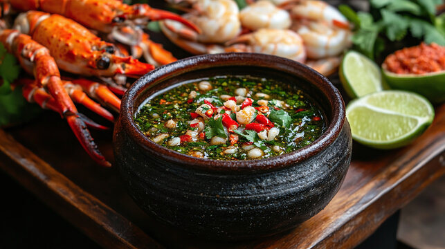 Assiette de sauce au poisson frais tha&iuml;landaise pour p&acirc;te
