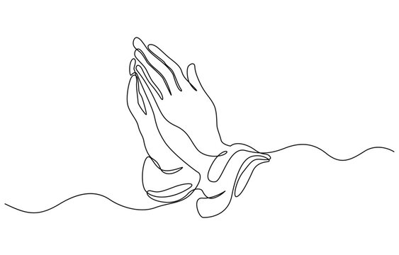 One line drawing praying hand worship religious vector illustration template design, Hand in Praying position or in Cultural Greeting Form Continuous one line drawing.