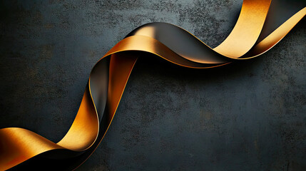 Elegant golden ribbon on a dark textured background with luxurious contrast .