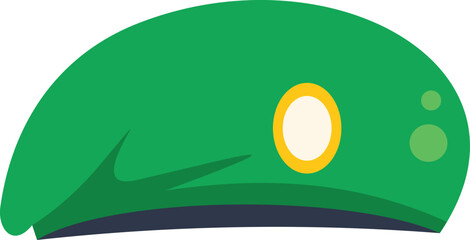 Green military beret with a yellow cockade, military uniform element vector illustration in flat style