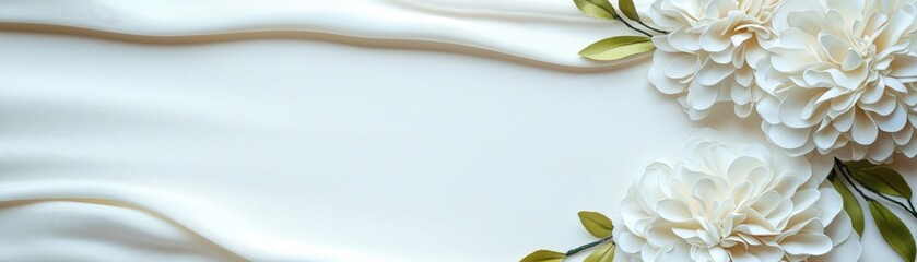 Elegant greeting card design featuring white flowers on silk fabric perfect for special occasions in a serene environment