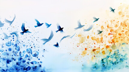 Fototapeta premium Abstract Bird Flight Formations in Clear Sky Art Style