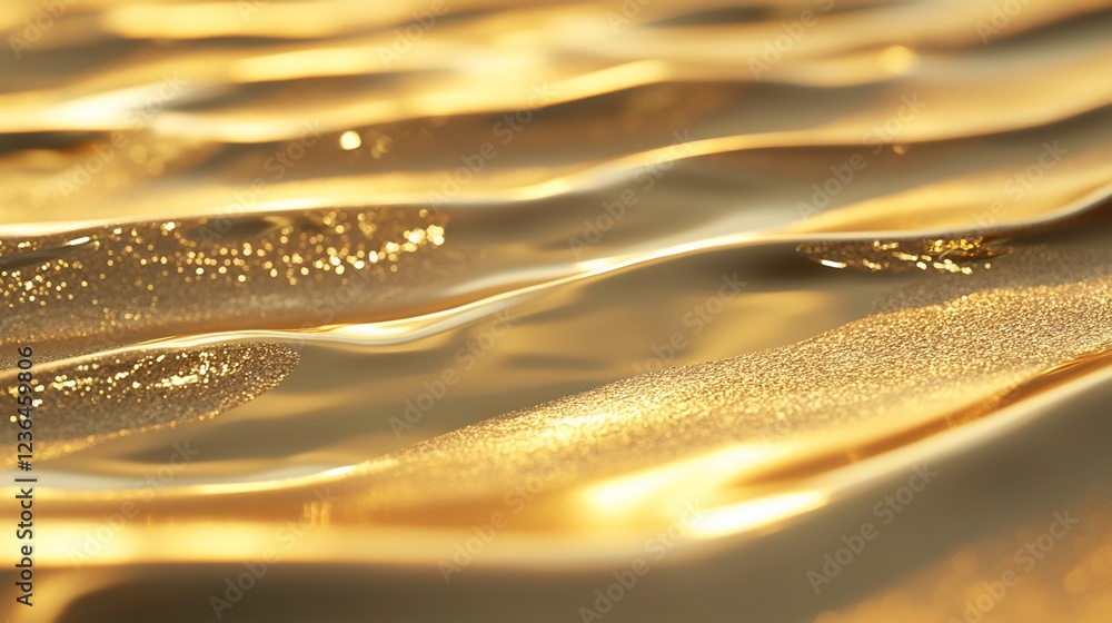 Poster golden waves with sparkling glitters and smooth textures, abstract art design