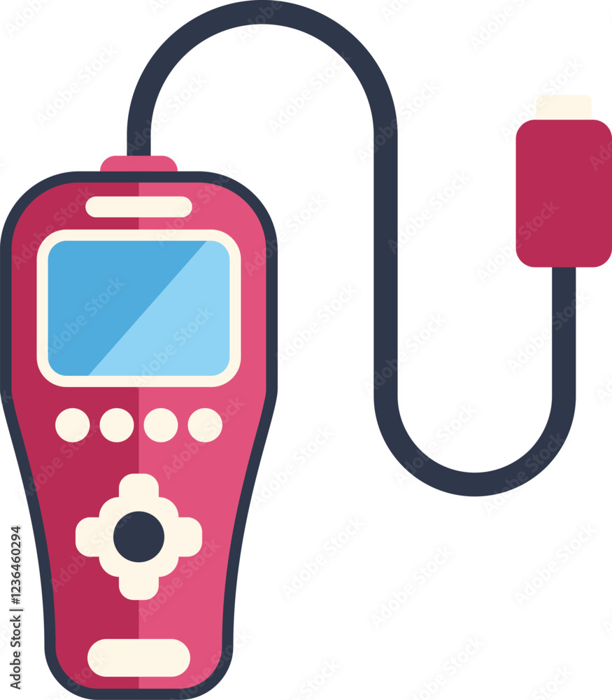 Poster electronic device with buttons and screen displaying information, a modern technology concept