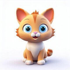 Fototapeta premium Adorable Cartoon Kitten: Cheerful, 3D Rendered Illustration