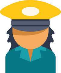 Female security guard is standing at attention, wearing a uniform and a peaked cap