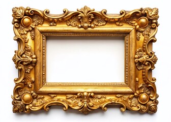 Vintage Ornate Gold Frame High Angle on White
