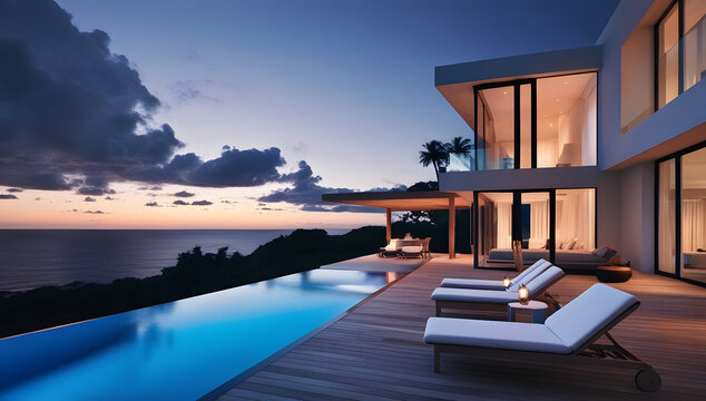 Luxury Villa with Stunning Ocean Views and Infinity Pool at Sunset