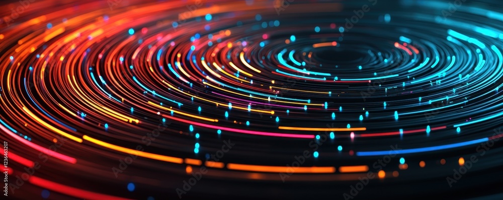 Poster colorful light trails in circular motion patterns