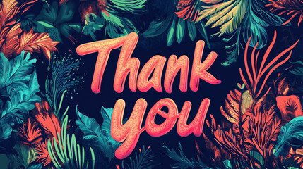 Gratitude message featuring oversized pink, orange letters amid vibrant autumn leaves, resting on deep dark background for heartfelt appreciation cards