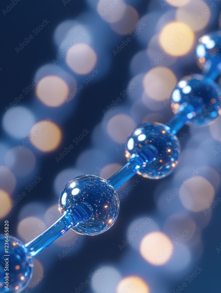 Poster scientific concept with blue glowing particles on a string of leds, suggesting innovation and nanote