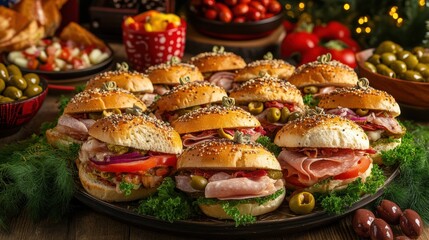 Delicious Assortment of Gourmet Sandwiches on Rustic Wooden Table