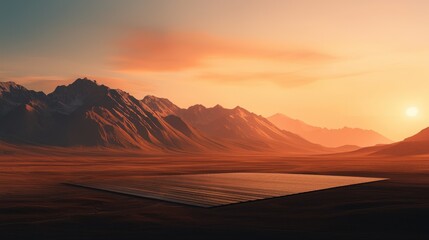 Obraz premium Expansive Solar Panel Array Under a Stunning Mountain Sunset