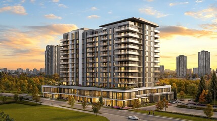 Modern Residential Building Sunset Cityscape