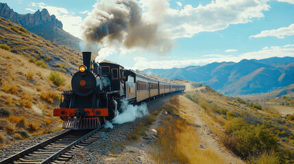 Fototapeta premium Steam Train Journey Through Scenic Landscapes