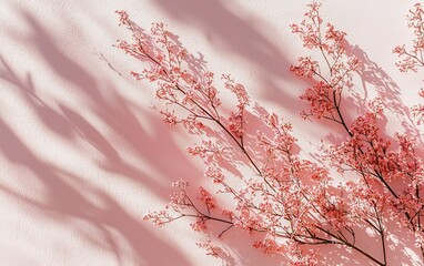 Naklejka premium Pink flowers with shadows on pink background.