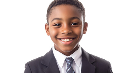 Smiling young businessman wearing suit and tie on transparent background