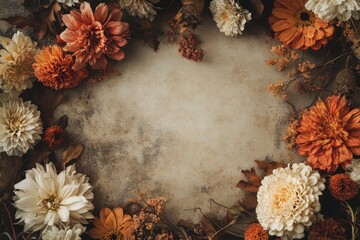 Floral Arrangement with Autumn Colors on Rustic Background