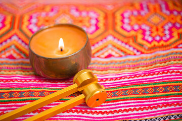 tuning fork on a fabric.