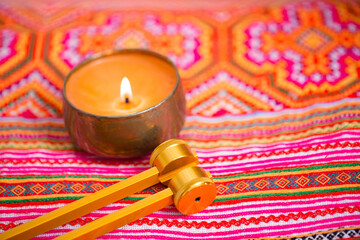 tuning fork on a fabric.