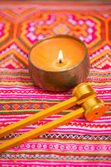 tuning fork on a fabric.