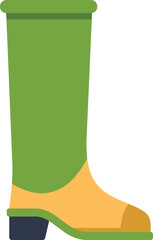 Green rubber boot standing in side view, gardening protection icon in flat style