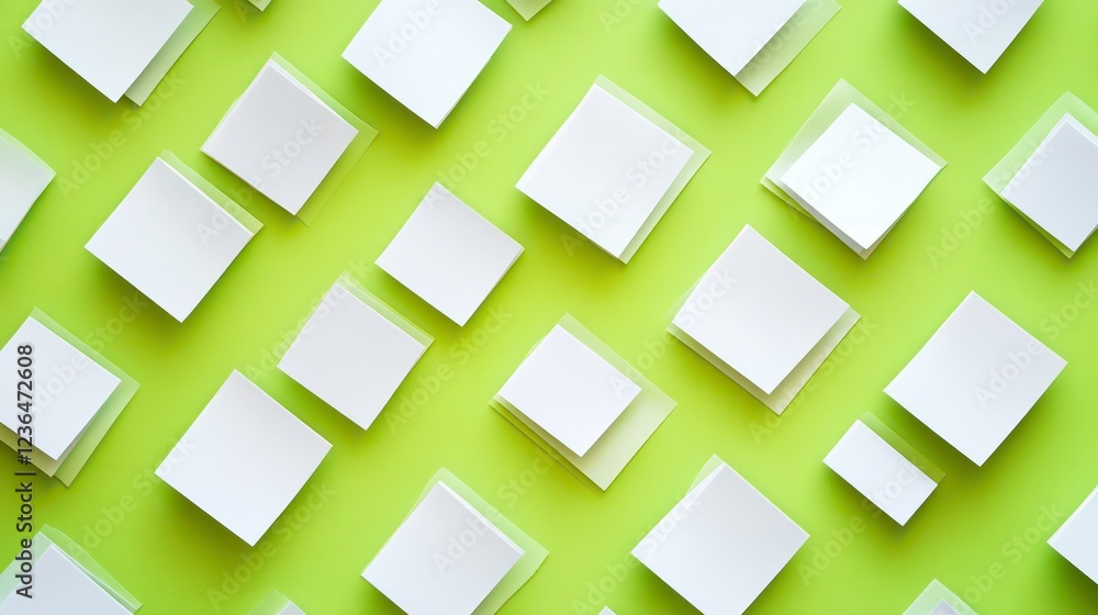 Poster pattern of blank sticky notes on a lime green background.